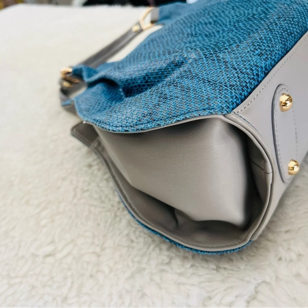 Lupuy Snakes Skin Print Blue/Gray Leather Handbag/Satchels Bag